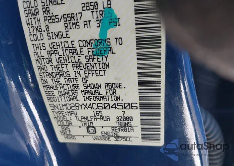 2004 Nissan Xterra Se S/C из США, поврежденный, VIN 5N1MD28YX4C604506